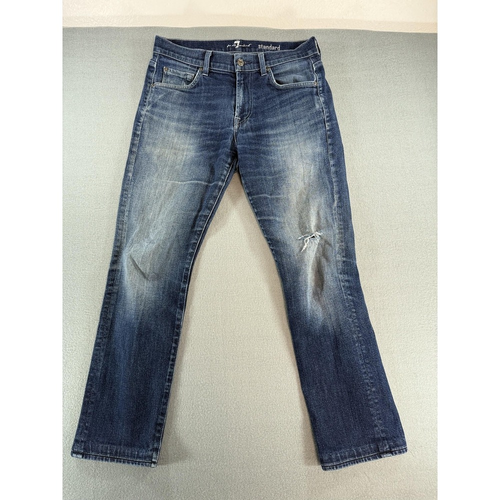 7 For All Mankind Standard Jeans Mens 32x30 Medium Wash Blue Distressed Denim